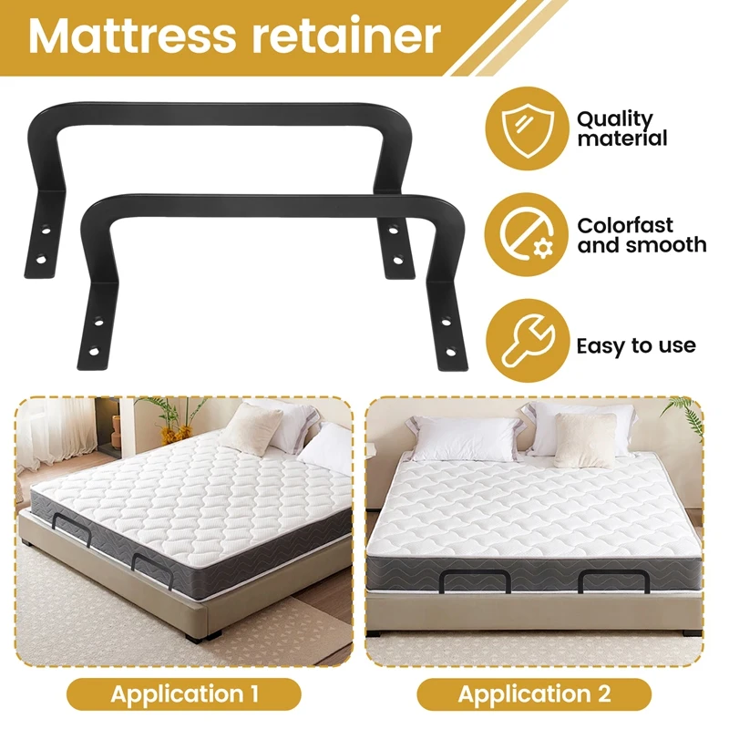 2Pcs Mattress Slide Stopper, Metal Mattress Retainer Bar For Adjustable Beds, Keep From Sliding