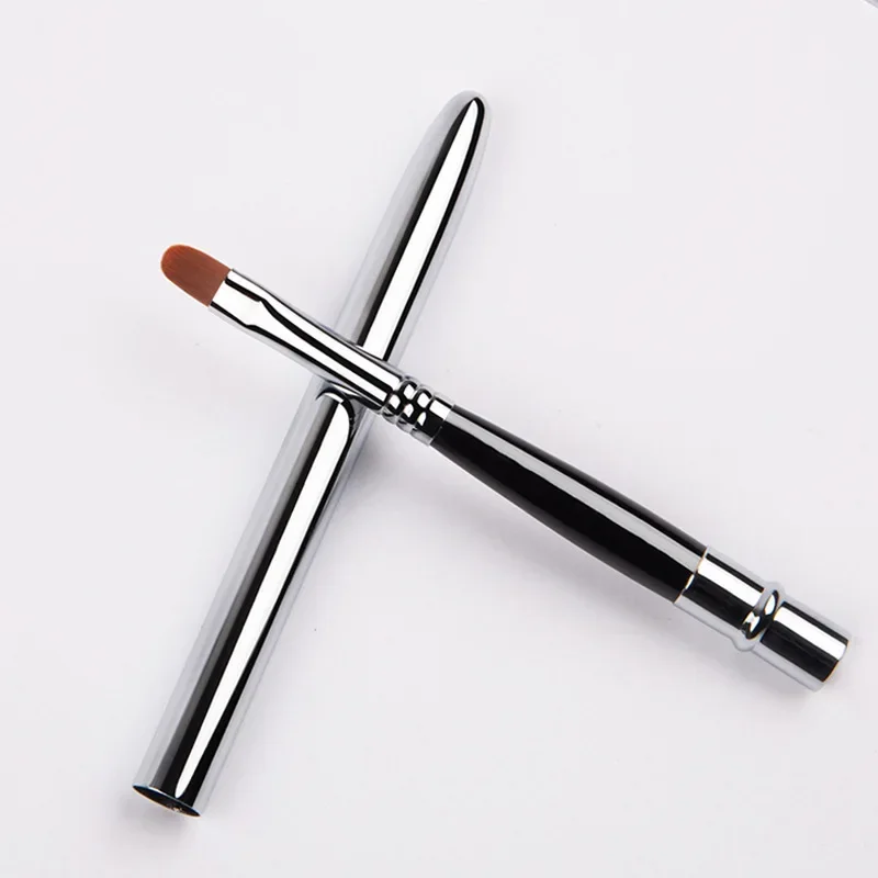 Lips makeup brush pen metal handle cosmetic lipgloss lipstick brush protect cap