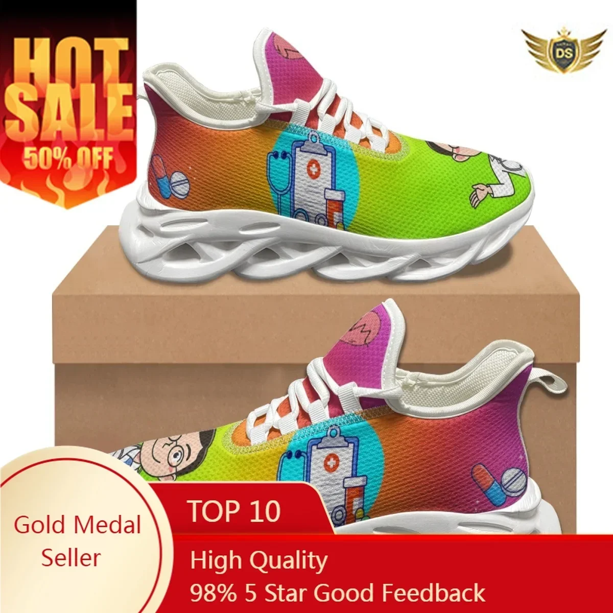 Gradient Dentist Tooth Medical Design Flats Shoes Lace Up Lightweight Non-slip Running Shoes Comfortable Outdoor Boys Sneakers