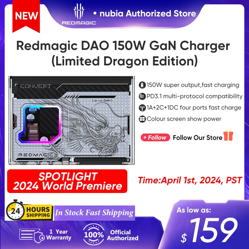 

Redmagic DAO 150W GaN Charger Super Fast Charger Type c/1DC/1A Phone Charger Fast Charging for Red Magic 9 Pro Nubia Z60 Ultra