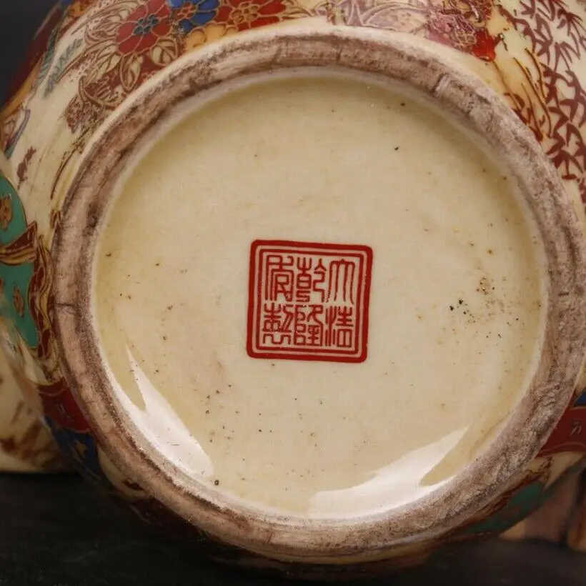 Old Chinese porcelain color Hand Painted Kimono beauty jar pots Tea caddy
