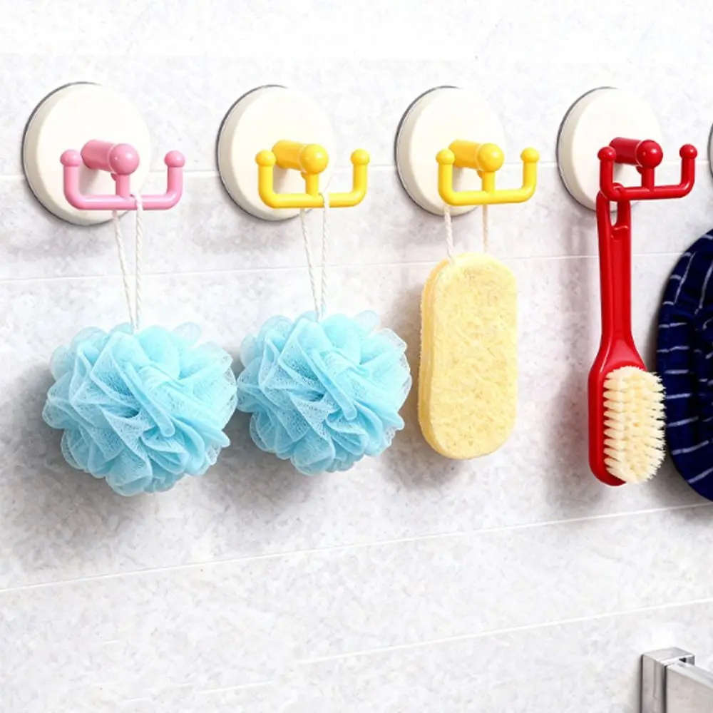 5pcs Vacuum Pressing Suction Cup Hook High Load Capacity Double-hook Kitchen Hook Plastic No Drill Bathroom Organiser Dorm Room