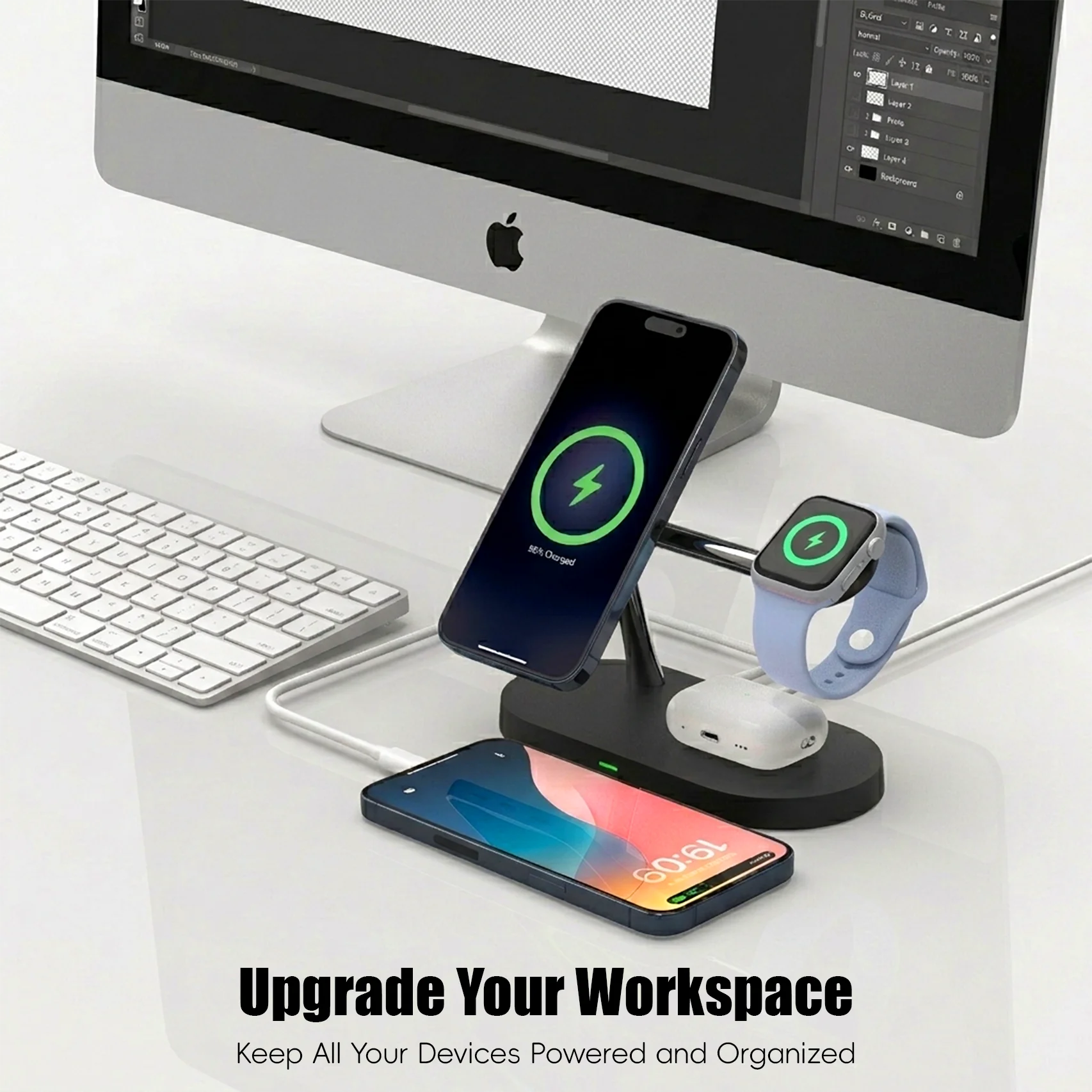 Magnetic Wireless Charger Pad Stand Foldable for iPhone 18-12 Series Apple Watch AirPods 15W Fast Charging Dock Station Light