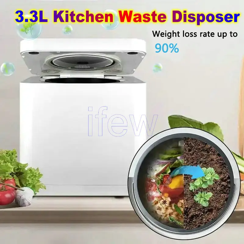Household Food Waste Disposer Device 3.3L Portable Food Waste Disposal Machine Kitchen Smart Food Waste Recycling Container Tool