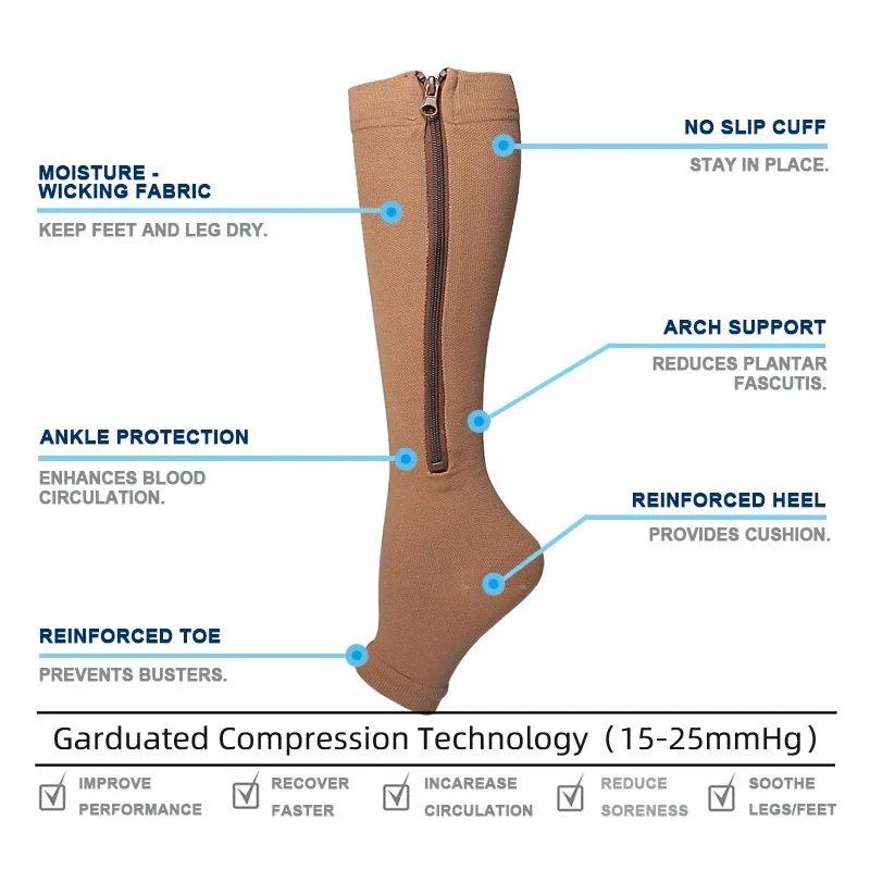 Compression Socks Men Women Varicose Veins Diabetes Swelling Medical Zipper Nurse Elastic Socks Gym Yoga Knee Pressure