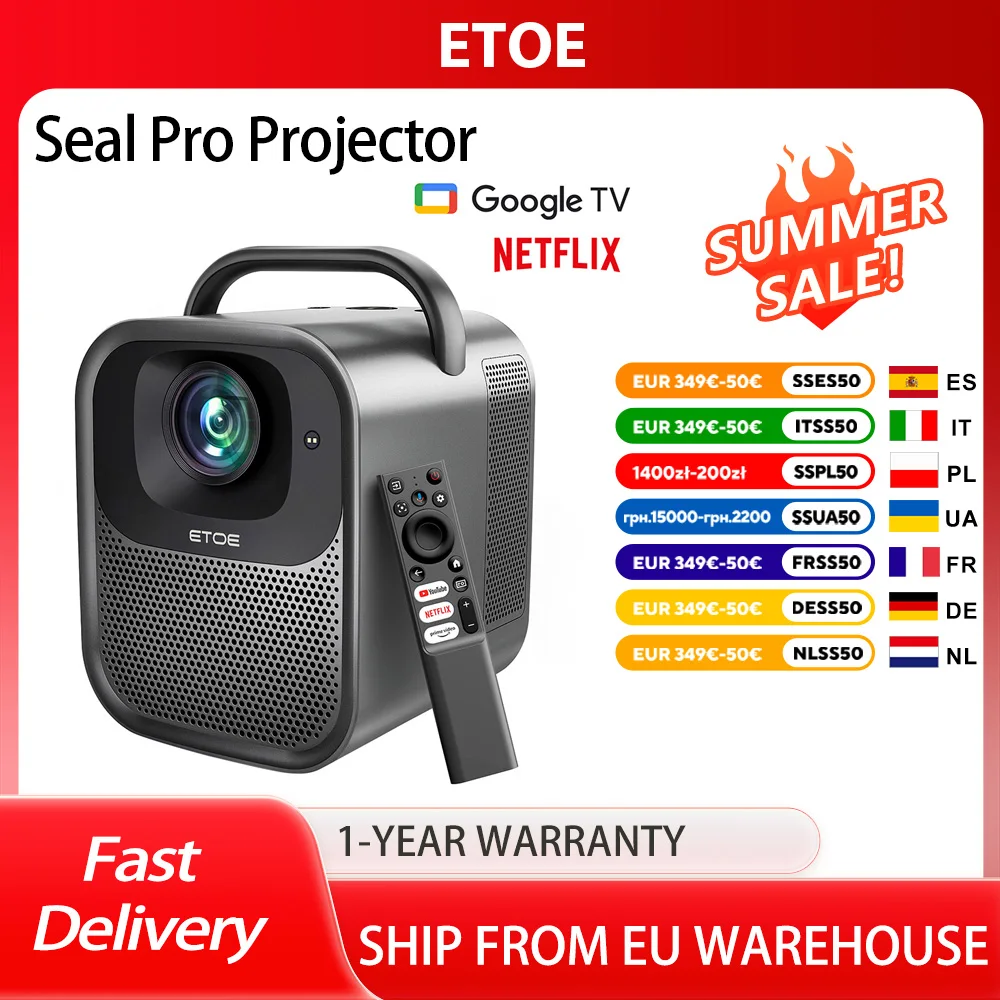 ETOE Seal Pro プロジェクター、1000 ANSIルーメン、ネイティブ1080P 