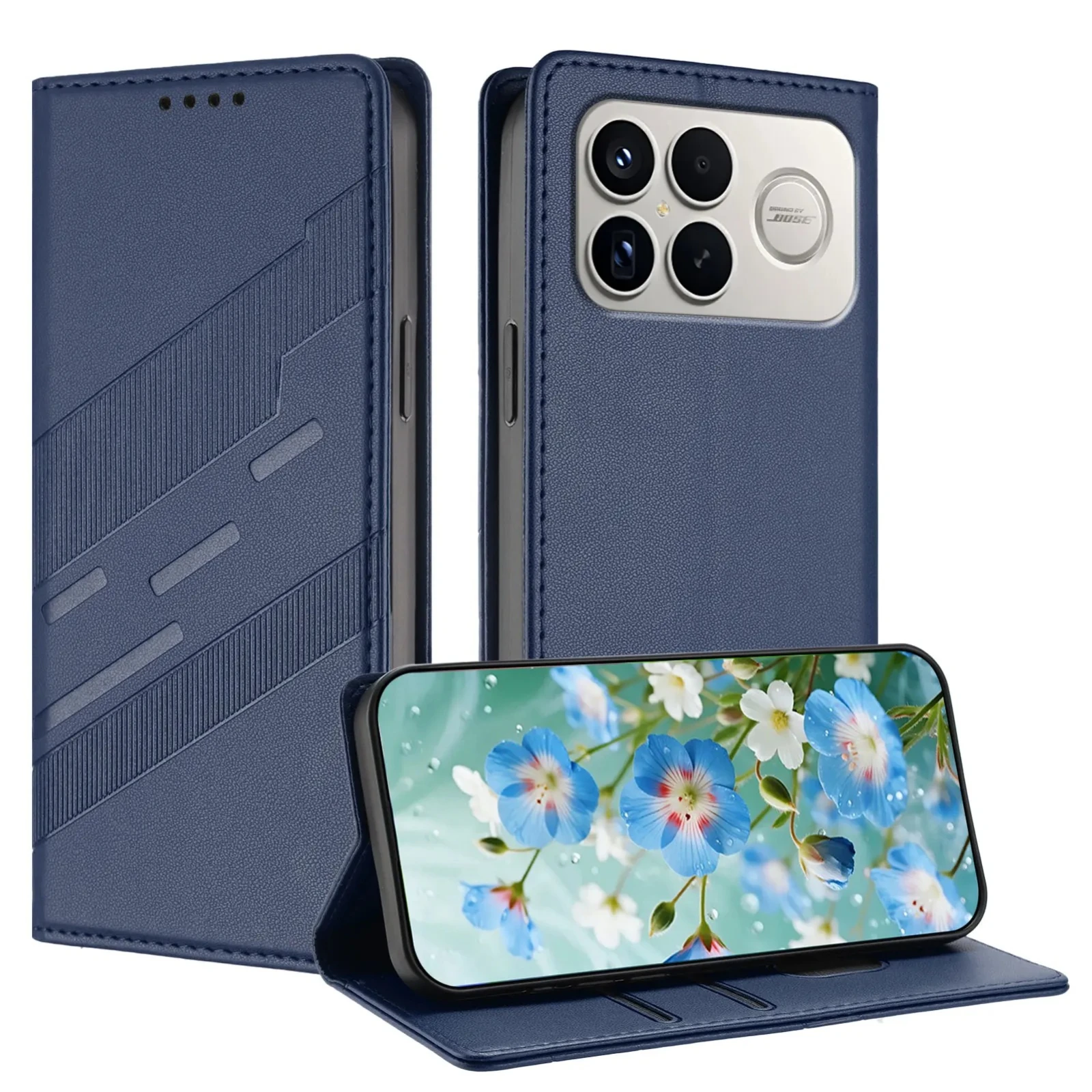 Luxury Textured Leather Case with Magnetic Card Slot and Anti-Drop Protection