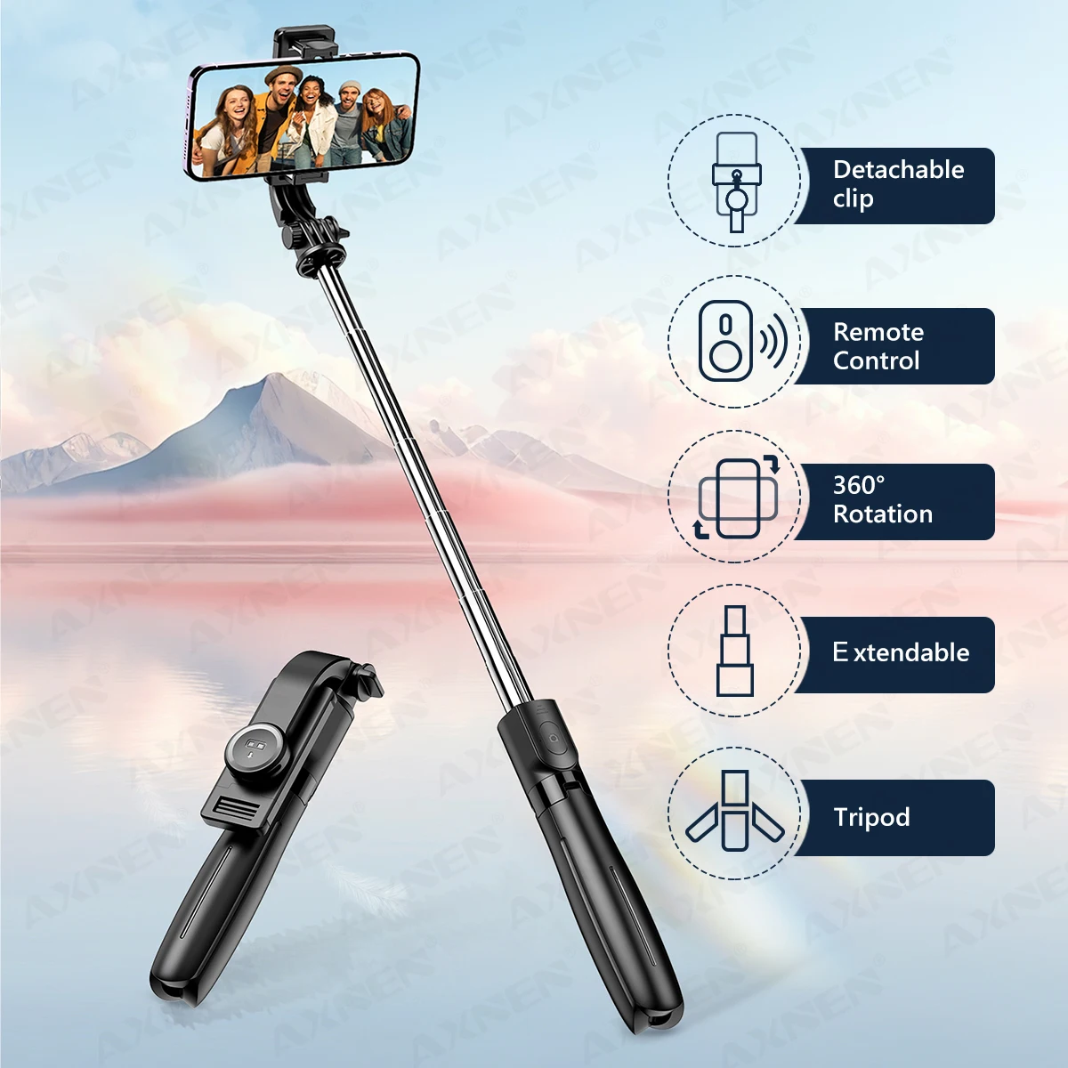 L21 Selfie Stick Tripod Stand for Cell Phone Holder Pole with 5-section Extension Rod Monopod for Gopro Action Camera Vlog