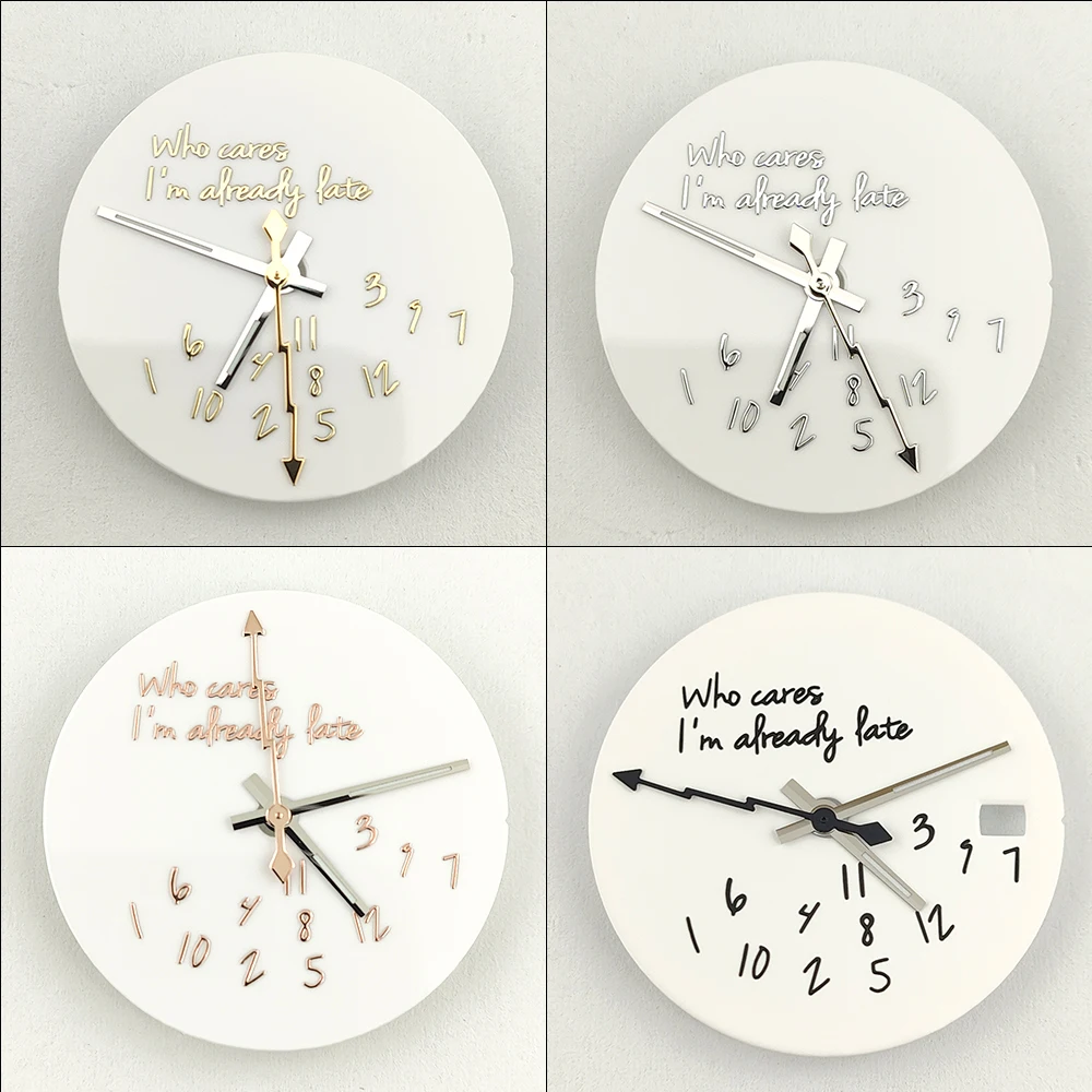 Enamel Ceramic White 3D Metal Text Watch Dial with Who Cares, I'm Already Late Design