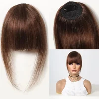 Frange en cheveux humains 100% naturels, brun naturel, effet effilé, à clipser, avec mèches latérales, postiche pour femme, frange aérienne à clipser, 4,5 pouces 2