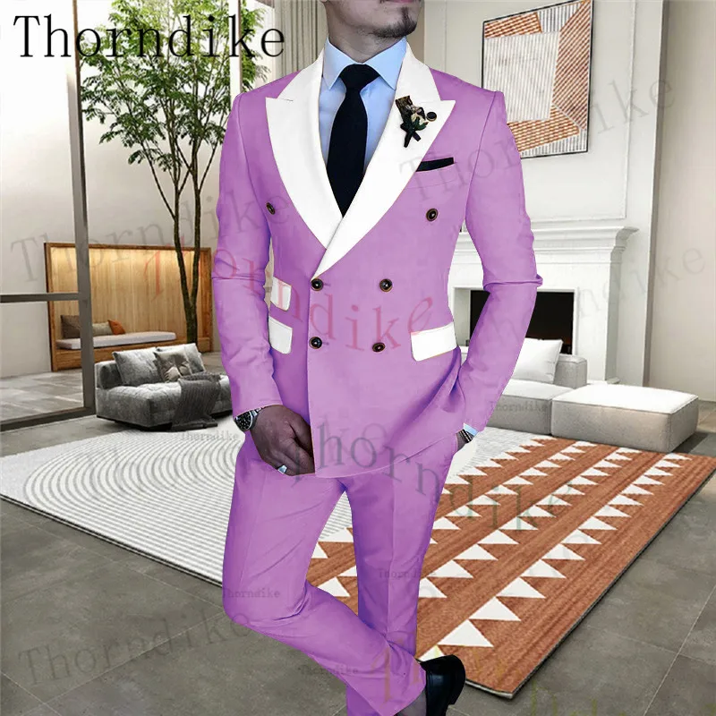 Thorndike Classy Wedding Tuxedos Suits Slim Fit Bridegroom For Men 2 Pieces Groomsmen Suit Male Formal Business (Jacket+Pants）