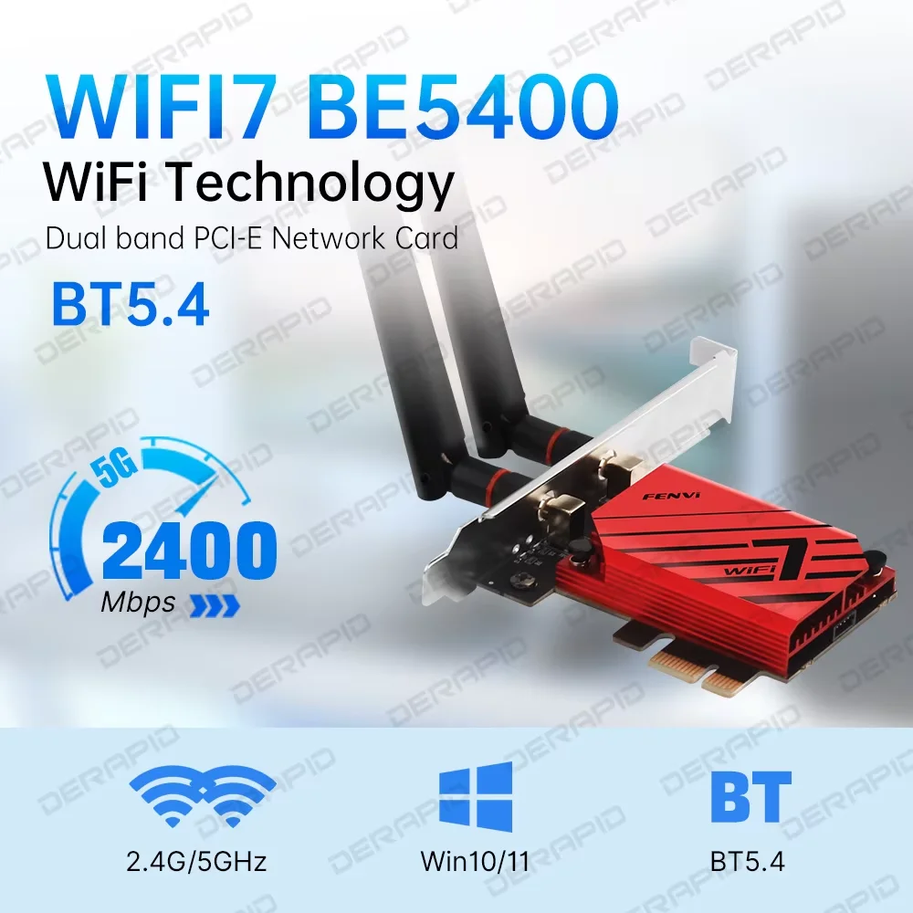WiFi 7 MT7925 PCIe 네트워크 카드 블루투스 5.4 무선 어댑터 5400Mbps 트라이 밴드 2.4G 5G 6GHz WiFi7 안테나 카드 (윈도우10/11용)
