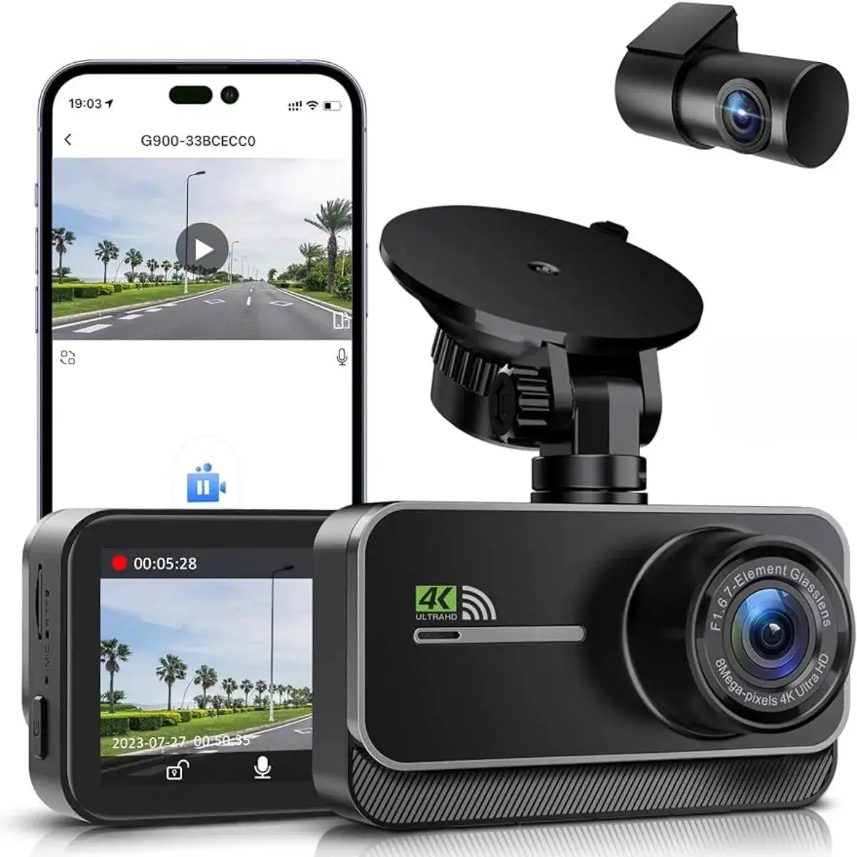 Dash Cam for Cars Car Camera Dash Cam 4K WIFI Camera for Car Front and Rear