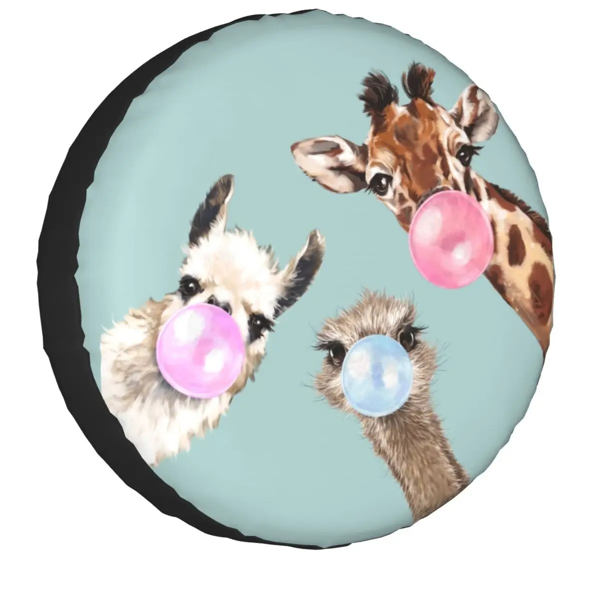 Custom Llama Bubble Gum Gang In Blue Spare Tire Cover For Jeep Alpaca Animal 4Wd 4X4 Car Wheel Protectors 14" 15" 16" 17" Inch