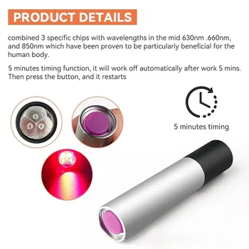 Led Flashlight Portable Red Light Therapy Red Light Infrared Lamp Led Therapy Skin Care Pet-friendly Pain Relief Muscle Pain