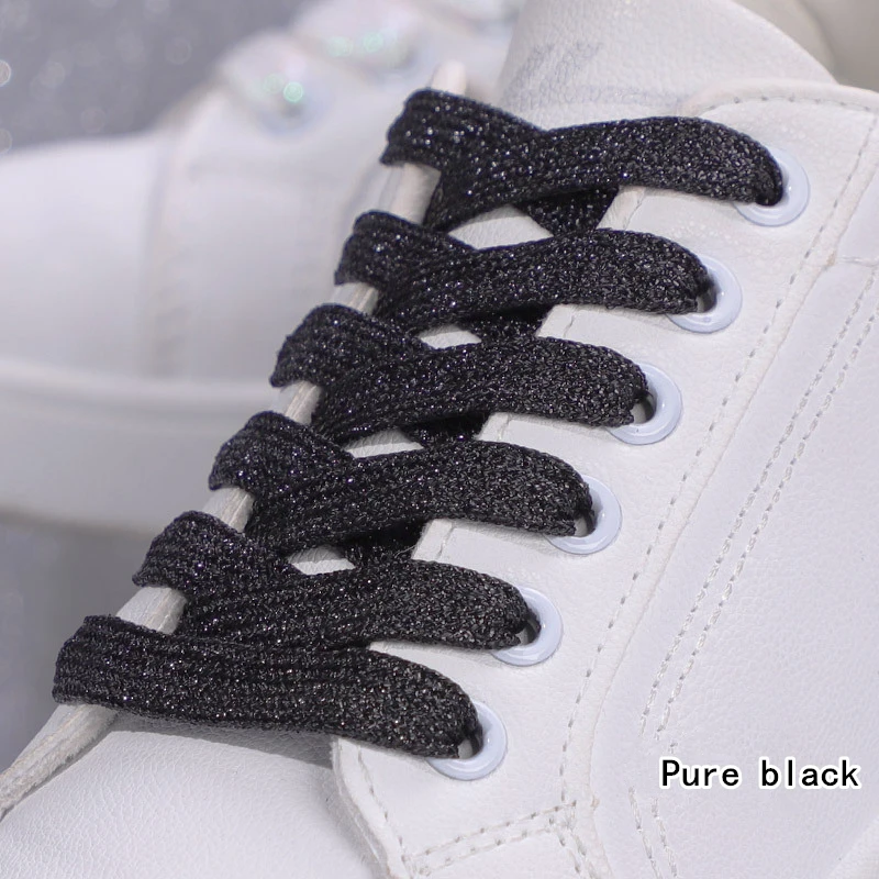Vibrant Metallic Glitter Flat Shoelaces - Silver, White, and Gold for Sports and Running Shoes