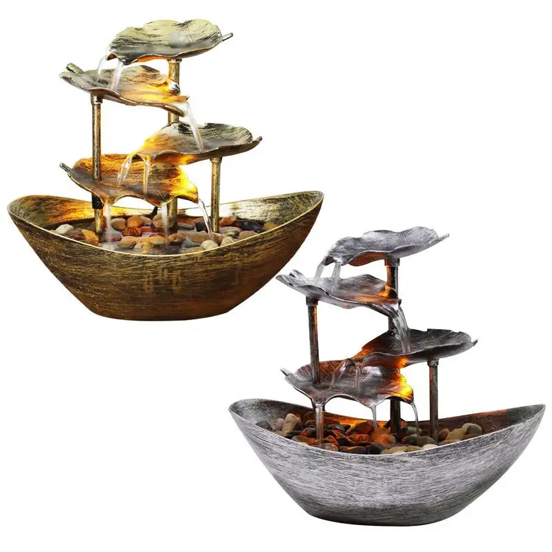 

LED Creative Desktop Waterfall Fountain Lotus Leaf Sail boat Flowing Fountain For Living Room Screen Foyer Home Decoration