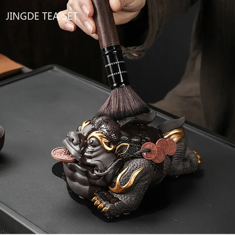 Boutique Purple Clay Tea Pet Decoration Lucky Toad Tea Figurine Ornaments Tea Set Accessories Home Fengshui Sculpture Crafts