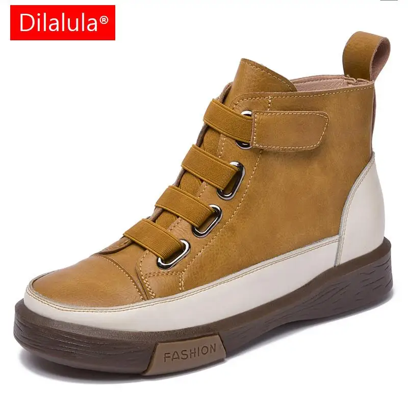 

Dilalula 2023 Leisure Autumn Winter Women Ankle Boots Cross-Tied Genuine Leather Platforms Flats Shoes Woman Fashion Newest