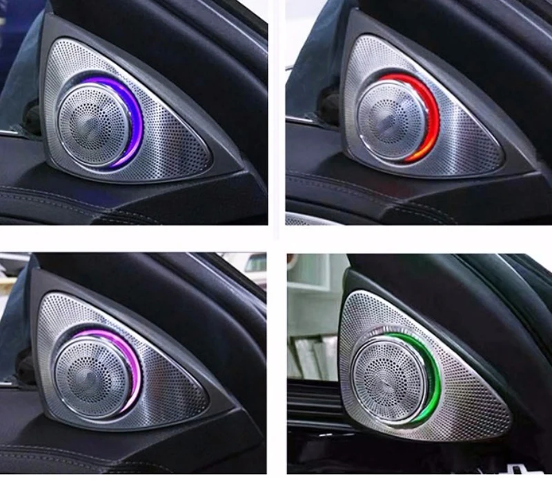 트위터 스피커 자동차 오디오 스피커 커버 도어 라우드스피커 트림 앰비언스 라이트 64색 회전식 메르세데스 벤츠 C 클래스 W205 C205용