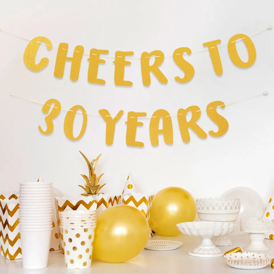 40Pcs Happy 1st Birthday Banner Bunting Flags Gold And Black Glitter - View #4