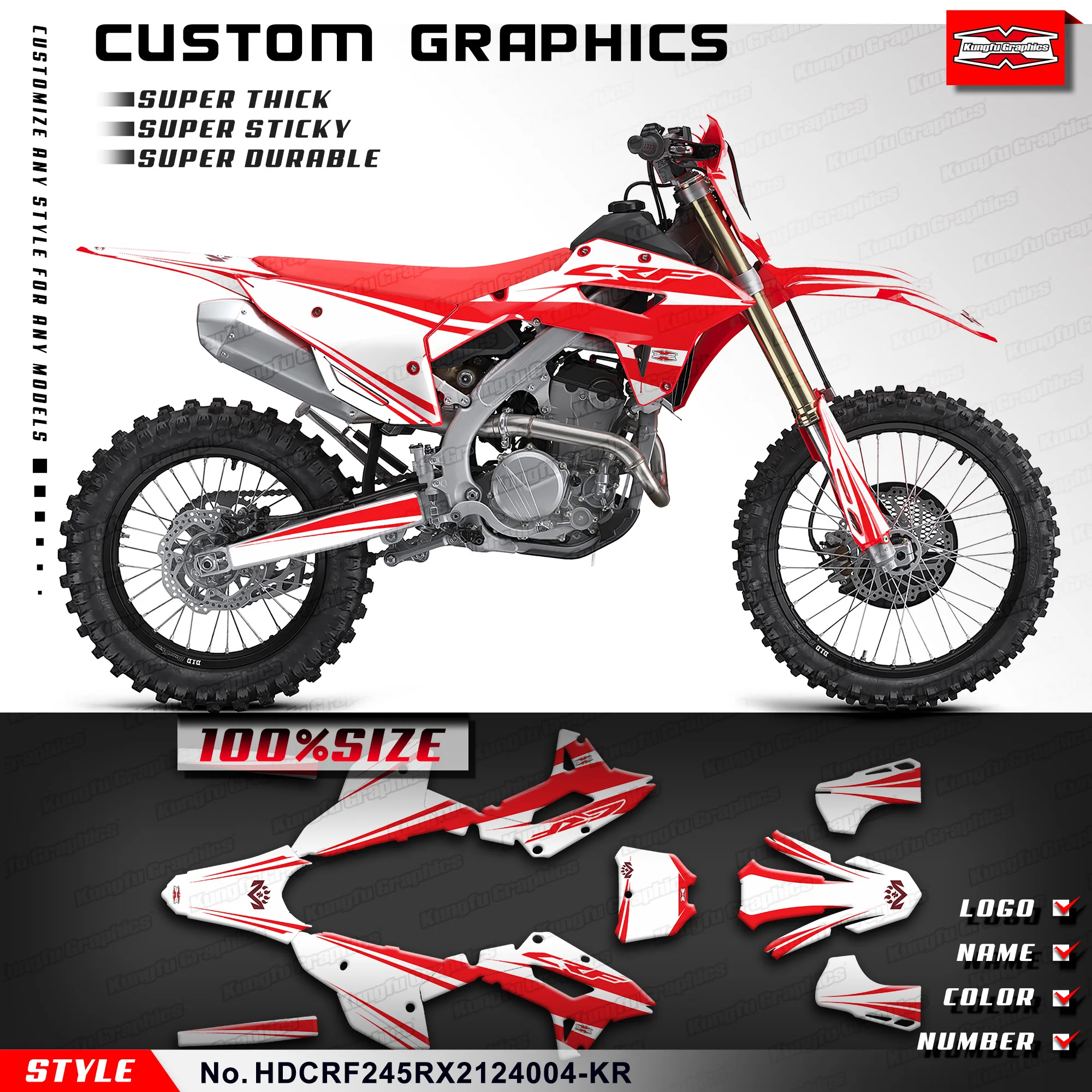 

KUNGFU графическая наклейка для мотоцикла для Honda CRF 250RX 450RX 2021 2022 2023 2024, HDCRF245RX2124004-KR