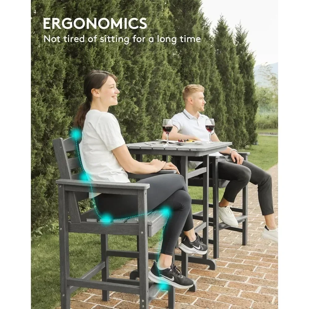 Outdoor Patio Adirondack 3-Piece Set with Chairs and Table, Pair of Adirondack Bar Stools and Matching Bar Table, Set of Outdoor