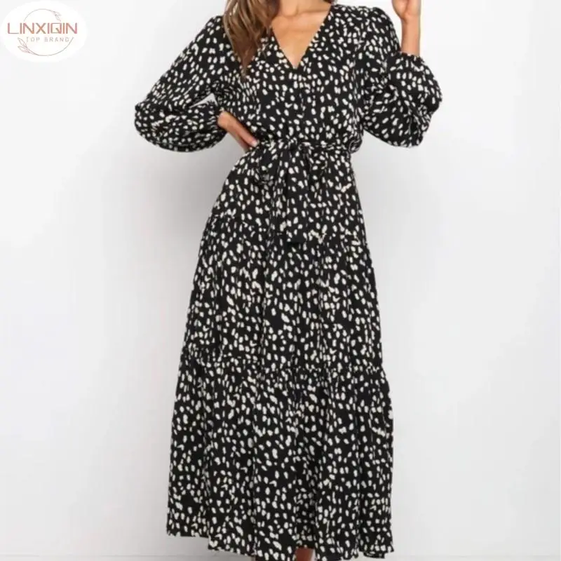 

Autumn Fashion Sexy Dress For Women Bohemian Casual High Waist Maxi Robe Boho Leisure Satin Soft Solid Women's Clothing