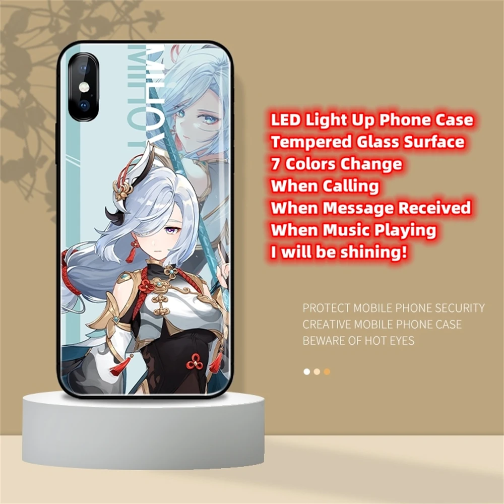 

Led Flash Luminous Case For Huawei Mate 50 40 30 Pro P60 P50 P40 Nova 10 9 8 7 Anime Sound Control Glass Back Cover For Genshin