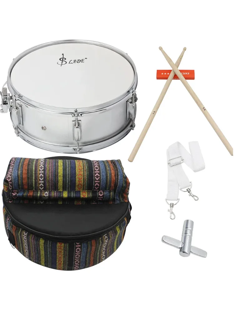 SLADE 14 Inch Silver Snare Drum Set With Bag Professional Copper Snare Drum For Beginners Practice Metal Percussion Instrument