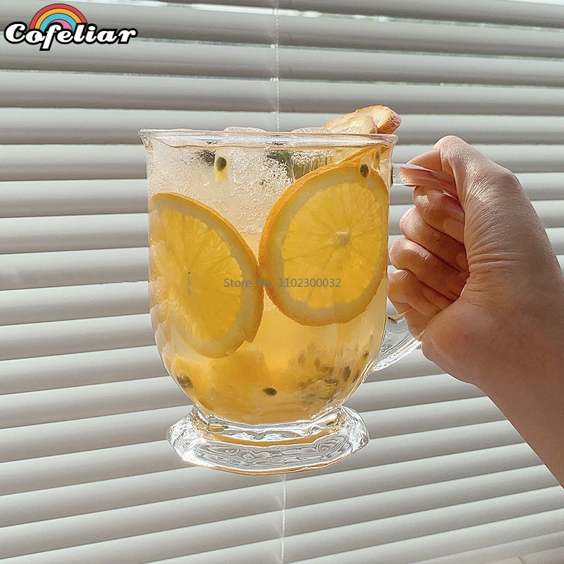 

Japanese Ins Transparent Large-capacity Heat-resistant Glass Cup Female Large-capacity Milk Cup with Handle Beverage Water Cups