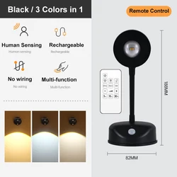 Wall Light LED Motion Sensor Spotlight - USB Rechargeable, Wireless, Dimmable for Artwork and Paintings (Black - Remote control)