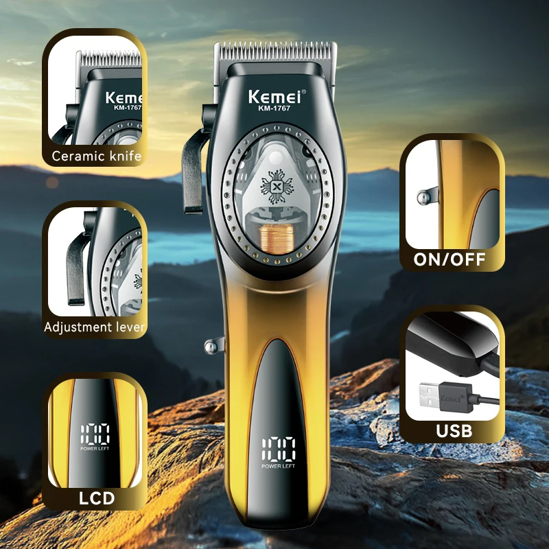 Kemei Trimmer Professional Hair Trimmer DLC Blade Haircut Machine 9000 RPM Magnet Motor Trimmer Electric Clipper for Men KM-1767 3