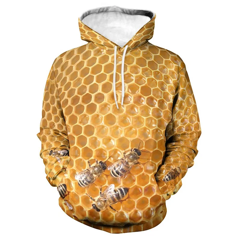 Honeycomb Bee Graphic Hoodie for Men Tops Pop 3D Insect Bees