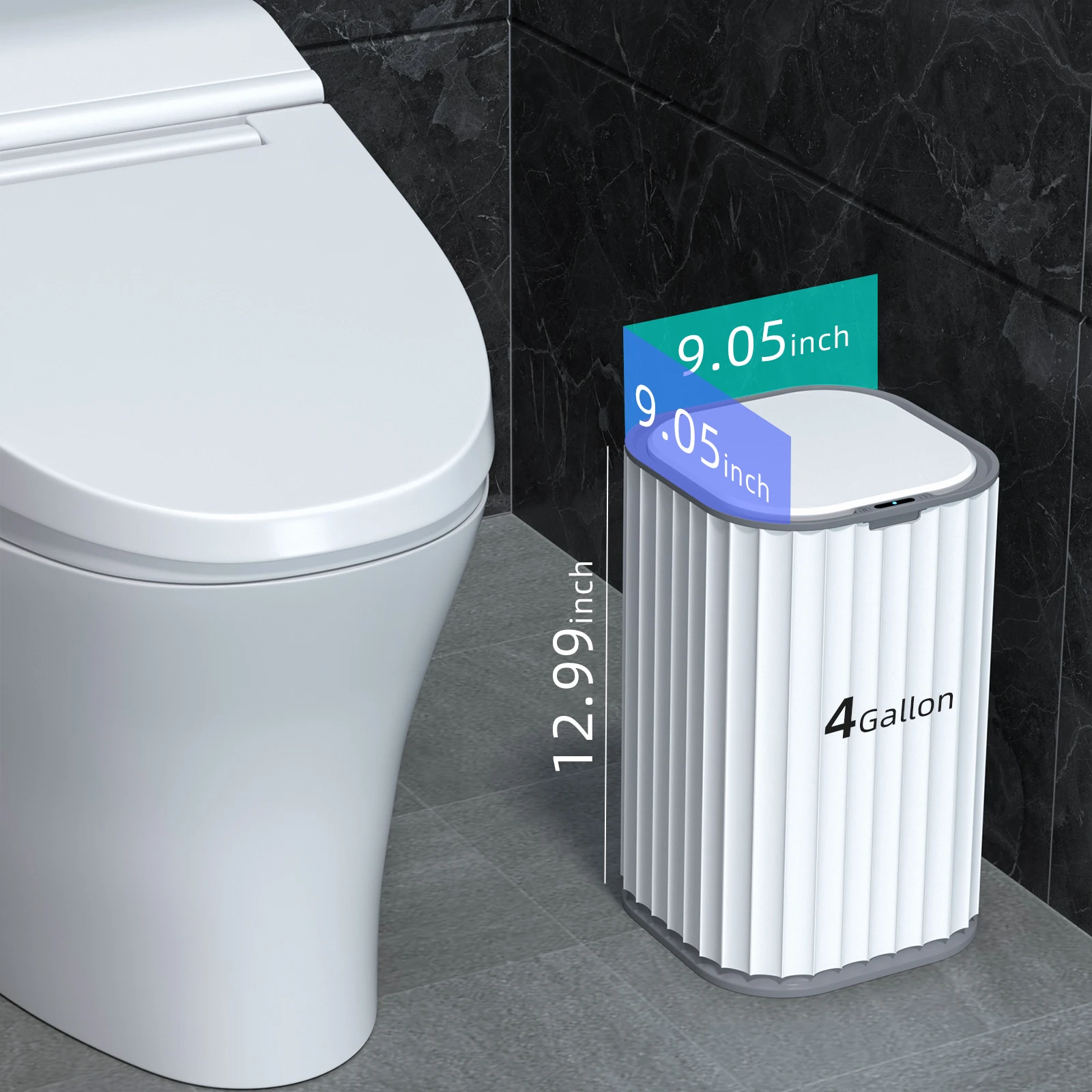 15L Bathroom Smart Trash Can Automatic Electronic Trash Bin White Grrey Touchless Narrow Smart Sensor Garbage Bin Smart Home