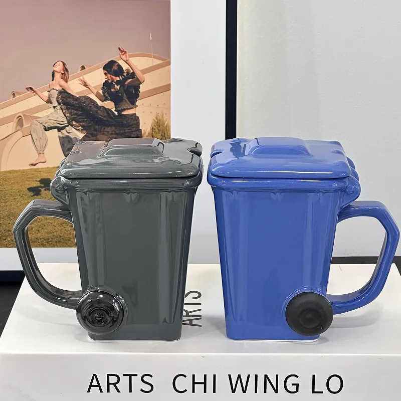 Creative Ceramic 3D Recycling Bin Mug Shape Garbage Trash Can Coffee Cup Trash can modeling cup personality funny ceramic cups