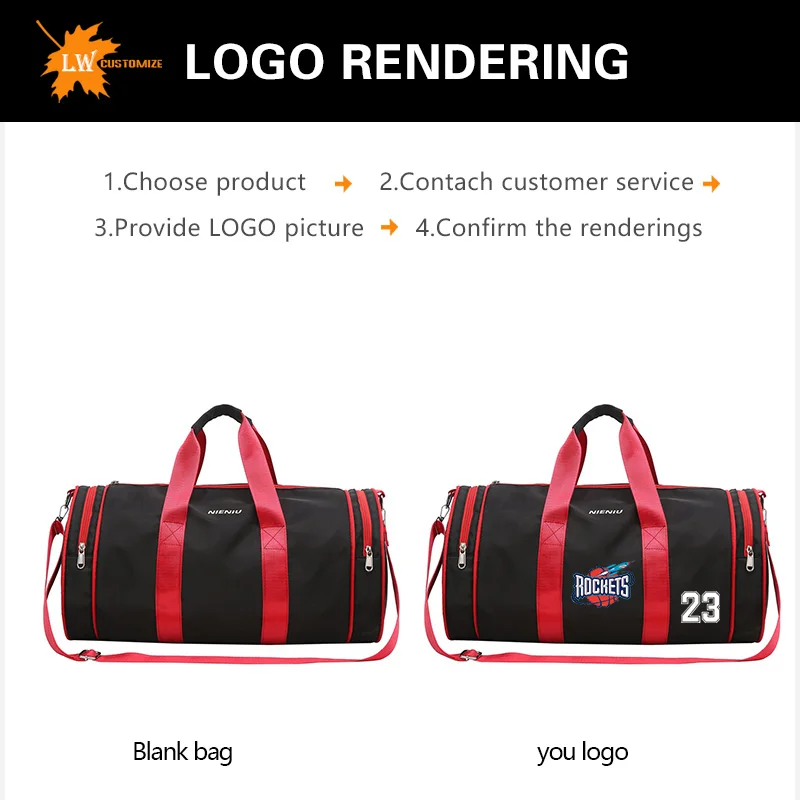 fitness bag large capacity dry wet separation cylinder travel luggage bag printed with name pattern