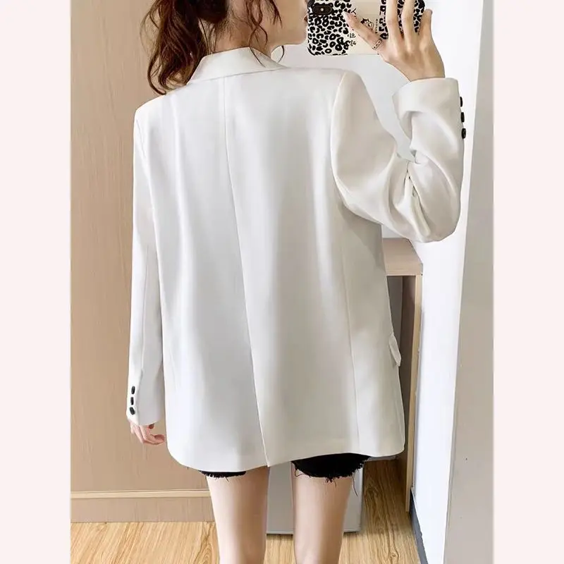 Korean style single button white blazer for women, loose fit, simple and fashionable, perfect street style
