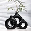 1Pcs Plastic Flat Minimalist Vase Wedding Decoration Donut Shape Flower Vase Oval Hollow Black Vases Fashion Home Living Room 5