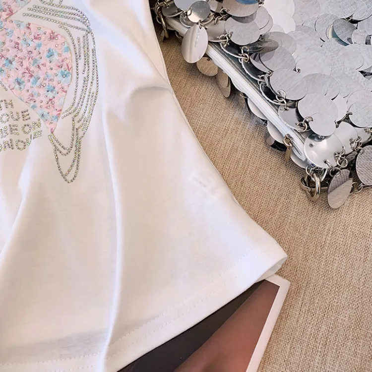 클리어런스 누출 따기  카운터, 대형 브랜드 대외 무역 철수 여름 세련된 핀치 활 핫 드릴링 반팔 티셔츠 탑 여성