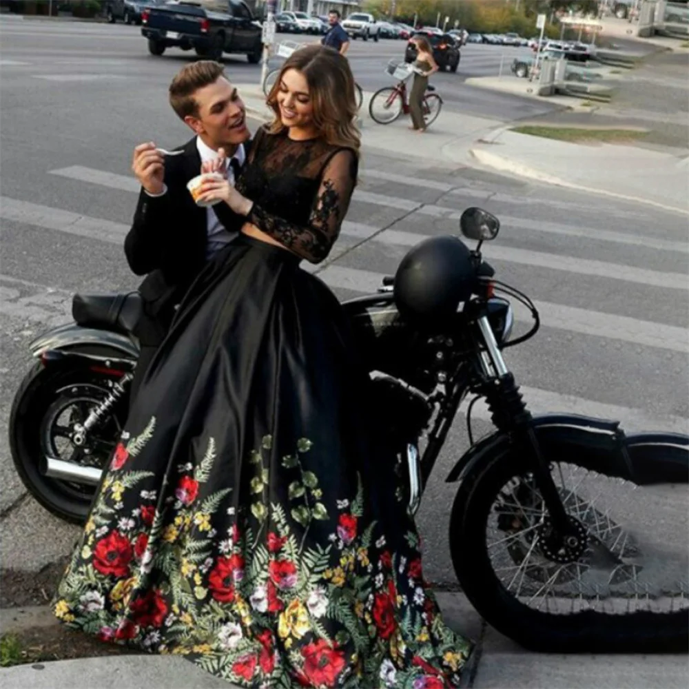 

Черное элегантное свадебное платье из двух частей с лилией, атласное женское платье с длинным рукавом, платье для особых случаев, вечернее платье