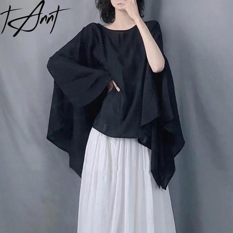 

Tannt Women T-shirt Asymmetry Batwing Sleeve Black White Long T-shirt Tops Irregular Fashion Oversize Tops For Women 2023 New