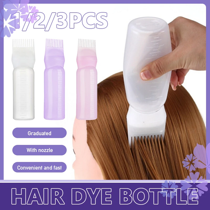 1/2/3Pcs Plastic Hair Dye Refillable Bottle Applicator Comb Dispensing Salon Hair Coloring Hairdressing Styling Tools 3 Colors