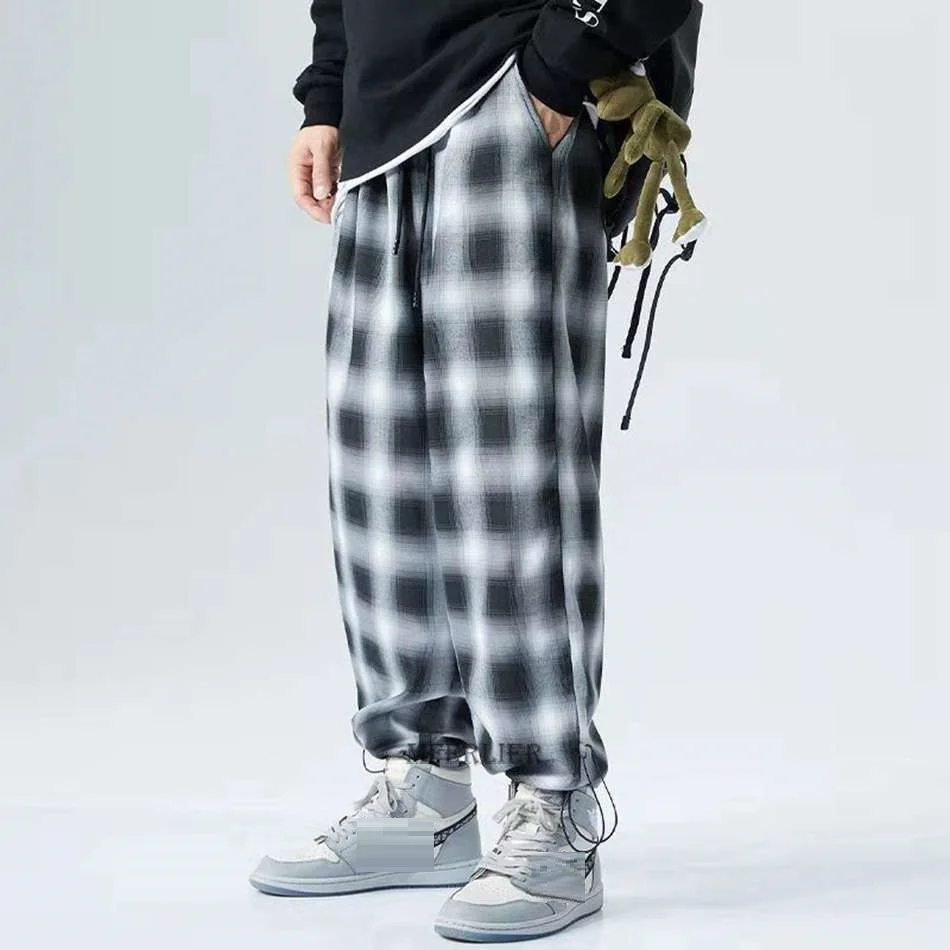 casual dress pants 2022 new summer spring men pants plaid striped plus size 6XL 7XL 8XL high street hip hop pants skate pants elasticity mferlier plus size khaki pants