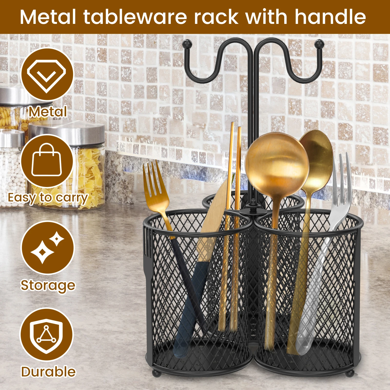 Utensil Caddy Silverware Cutlery Holder Kitchen Countertop Flatware Organizer Metal Utensil Holder Rack  Drying Rack For Home 2