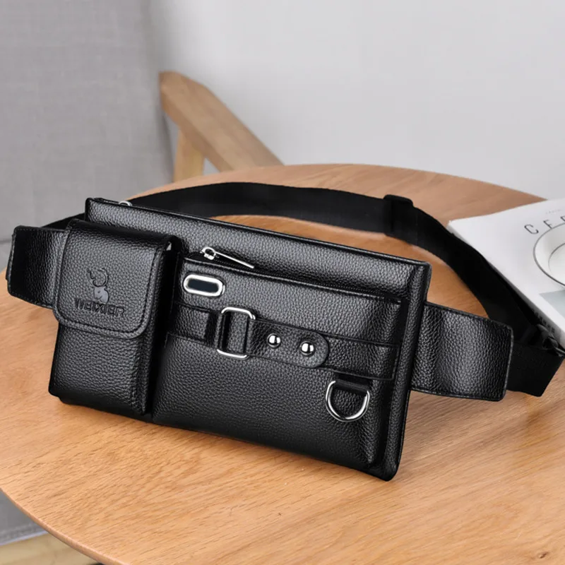 Brand Men's Waist Bag Leather Male Fanny Pack Male Shoulder Chest Bags for Phone Hip Sack Man Belt Pouch Murse Banana Bum Bag