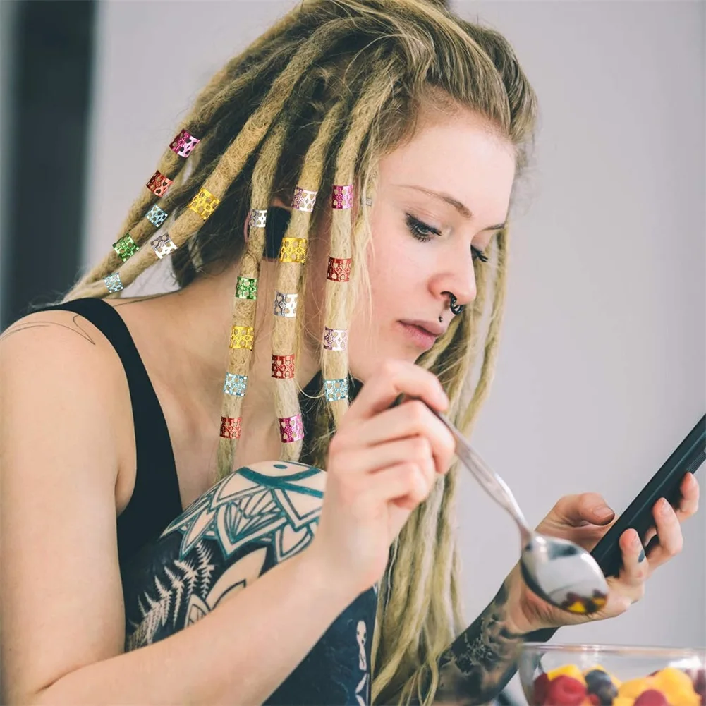 Colorful Metal Hair Braiding Beads Universal Holiday Decorative Hair Rings Cuffs Accessory Tool for wig Styling 100pcs Hair Braid Accessories Ring Beads Ring Beads Hair Extensions Tools