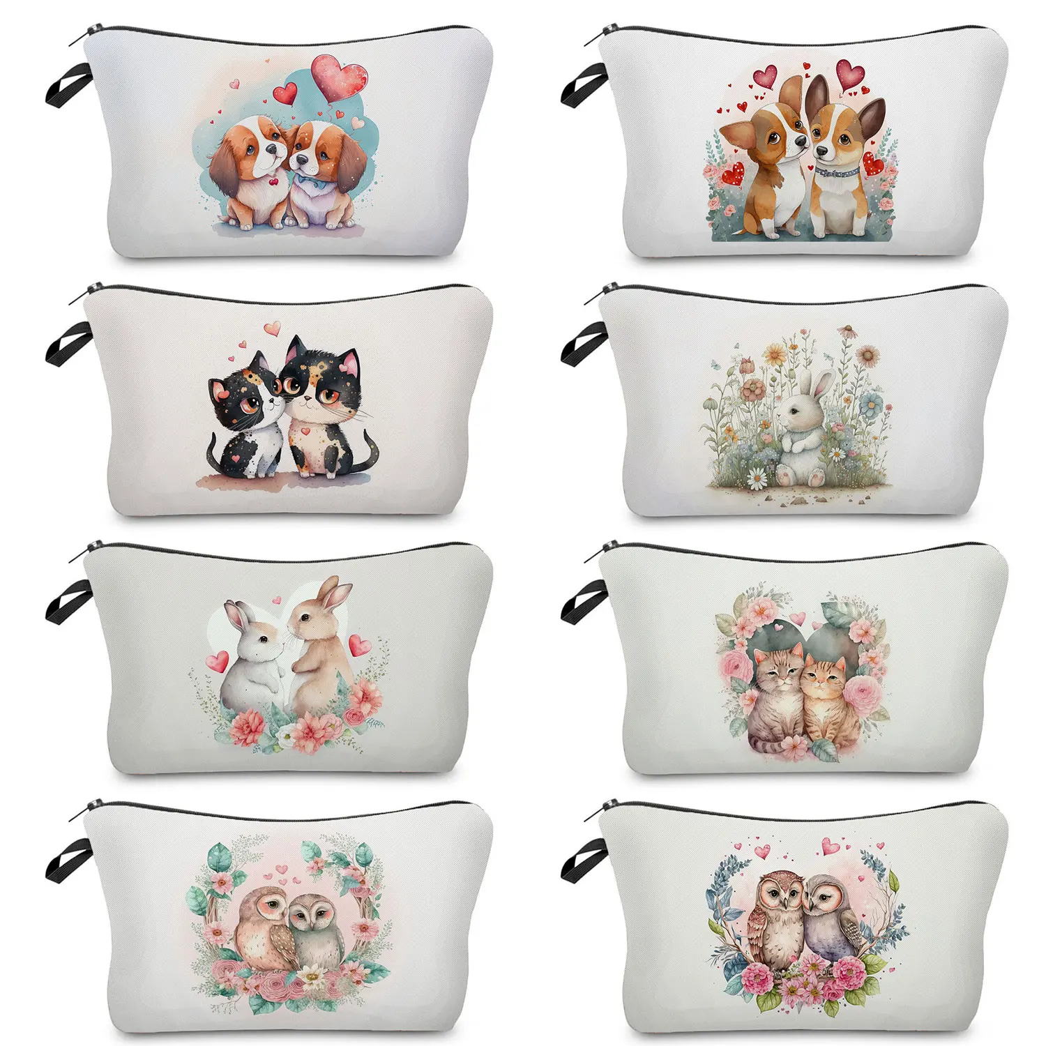 

Women Small Cosmetic Bag Cartoon Animal Cat Dog Rabbit Print Portable Ladies toilet bags Beach Travel Organizer Cute Outdoor