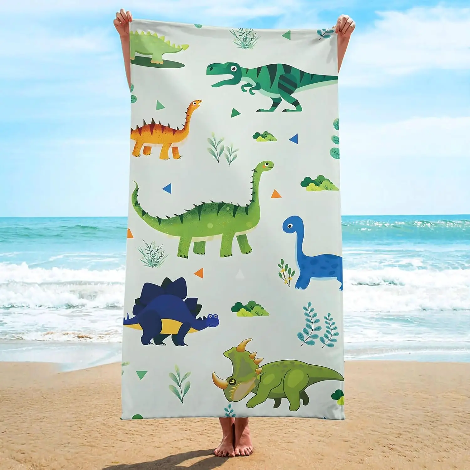 Saugfähiges Weiches Strandtuch Mit Cartoon Dinosaurier Motiv_voghion.com
