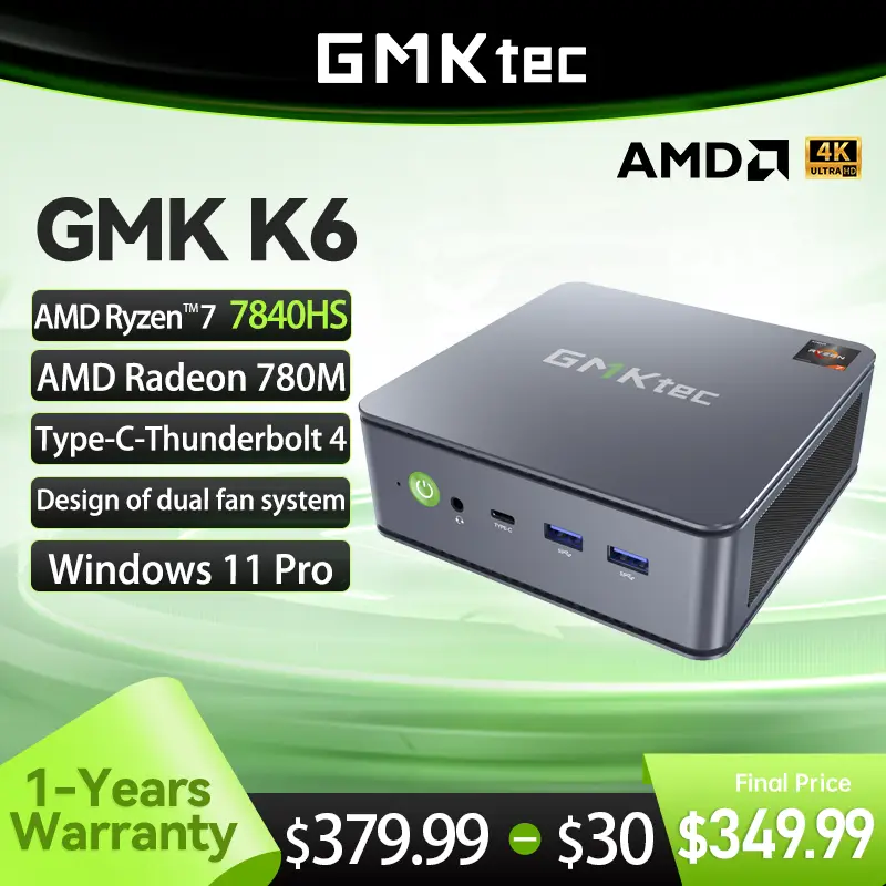 GMKtec Mini Pc GMK K6 AMD Ryzen7 R7 7840HS NUCBOX Design of dual